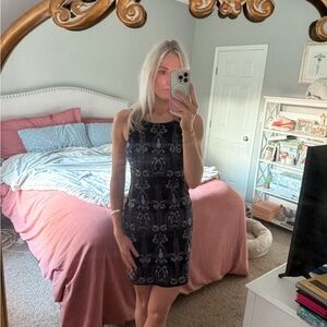 Elegant Black Beaded Jacquard Dress